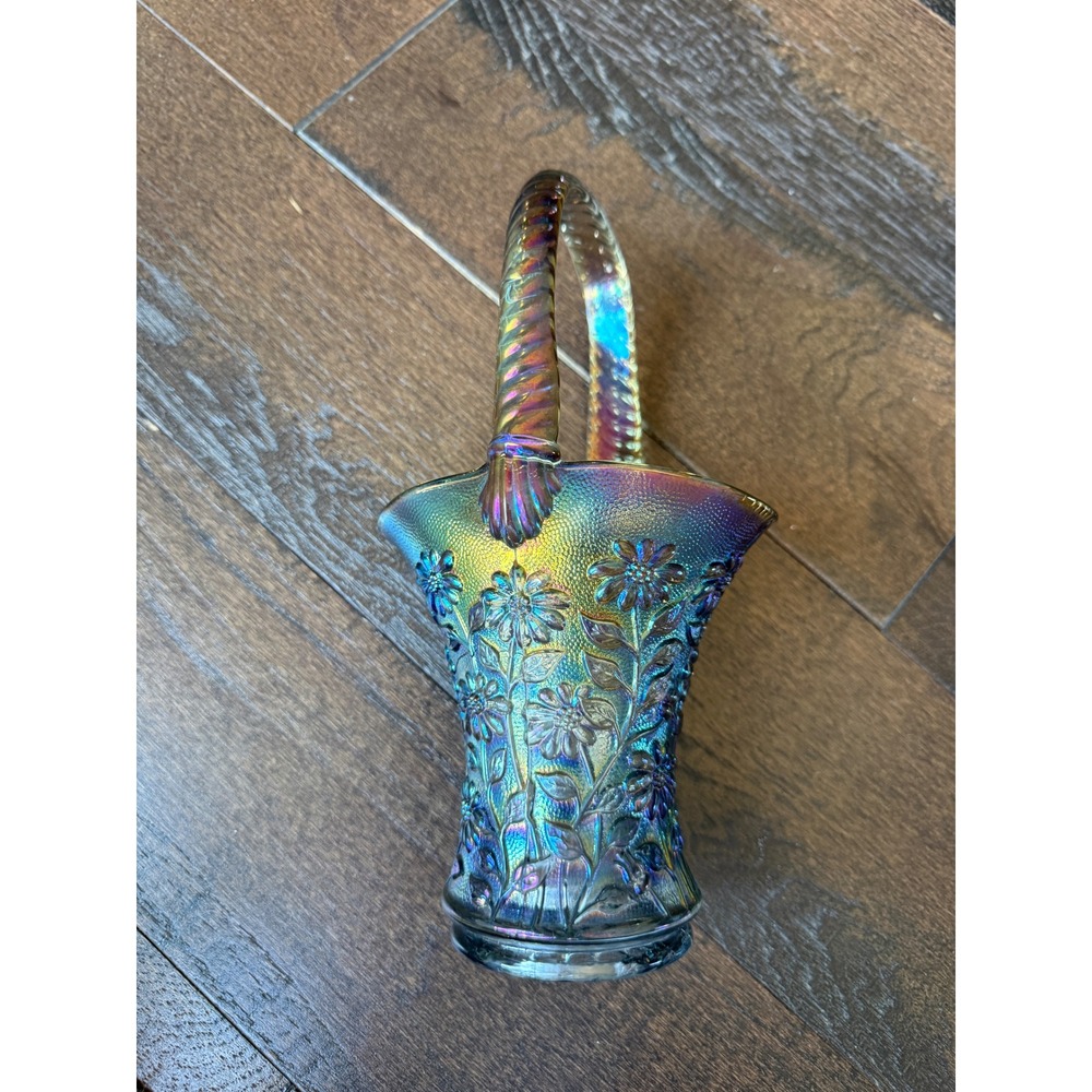 Imperial Glass Basket Small Smoke Iridescent Field Flower Carnival cottagecore